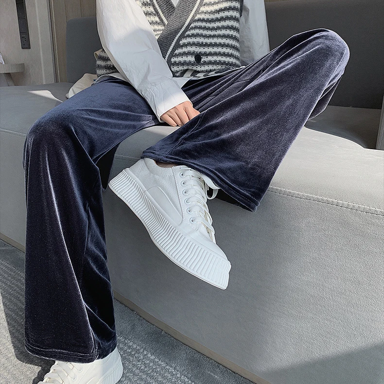 Женские бархатные брюки до пола повседневные черного и серого цвета с боковыми