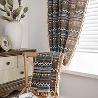 vintage color corrugated printed curtains with tassels living room curtains gazebo blackout curtain for bedroom home interior