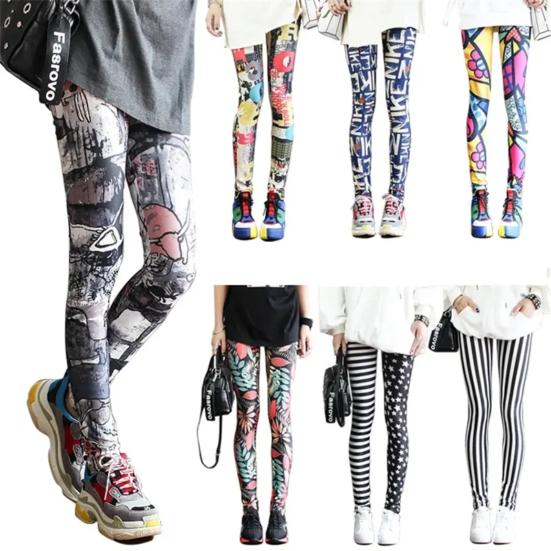 

Fashion Fitness Leggins 2022 Graffiti Leggings Floral Patterned Print Leggins For Women Leggings Elastic Push Up Trousers