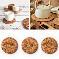hot mat pads handmade rattan coasters insulation cup bowl pad round natural cup mat kitchen decoration accessories