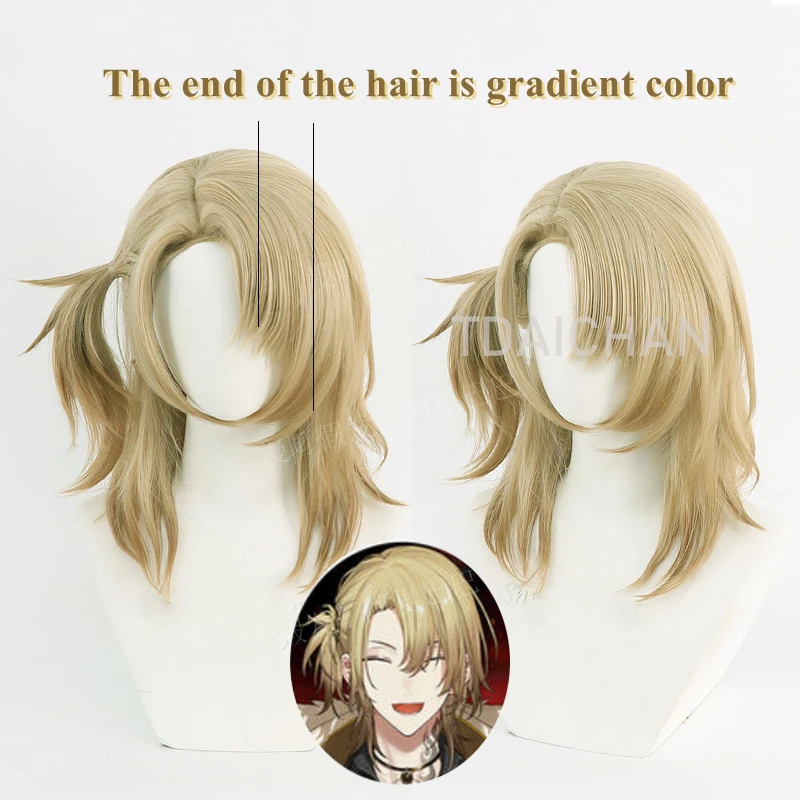 

VTuber Luca Kaneshiro Cosplay Wig NIJISANJI Luxiem 2022 Golden Yellow Synthetic Hair Heat Resistant Adult Free Wig Cap