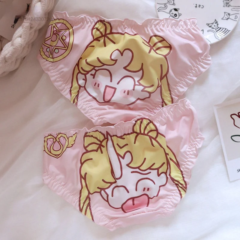 Anime Sailors Moon Pink Briefs Japanese Milk Silk Soft Panties Women Underwear Cartoon Kawaii Y2k Underpants Breathable Knickers