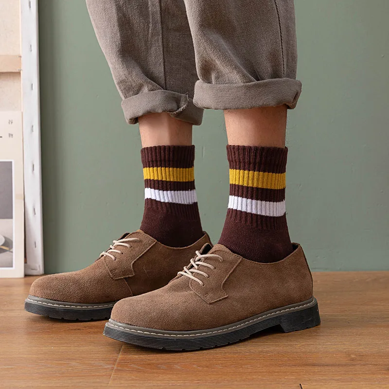 10 Pair Cotton Men's Socks Autumn And Winter Thick Towel Bottom Sports Socks Harajuku Striped Tube Casual Man Socks