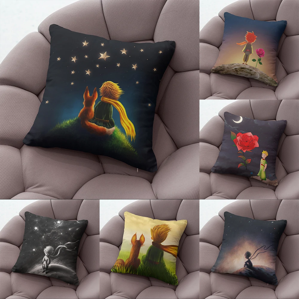 

45x45cm Short Plush Little Prince Print Cartoon Pillowcase Bedroom Sofa Chair Car Waist Pillow Cover Home Party Cushion Cover