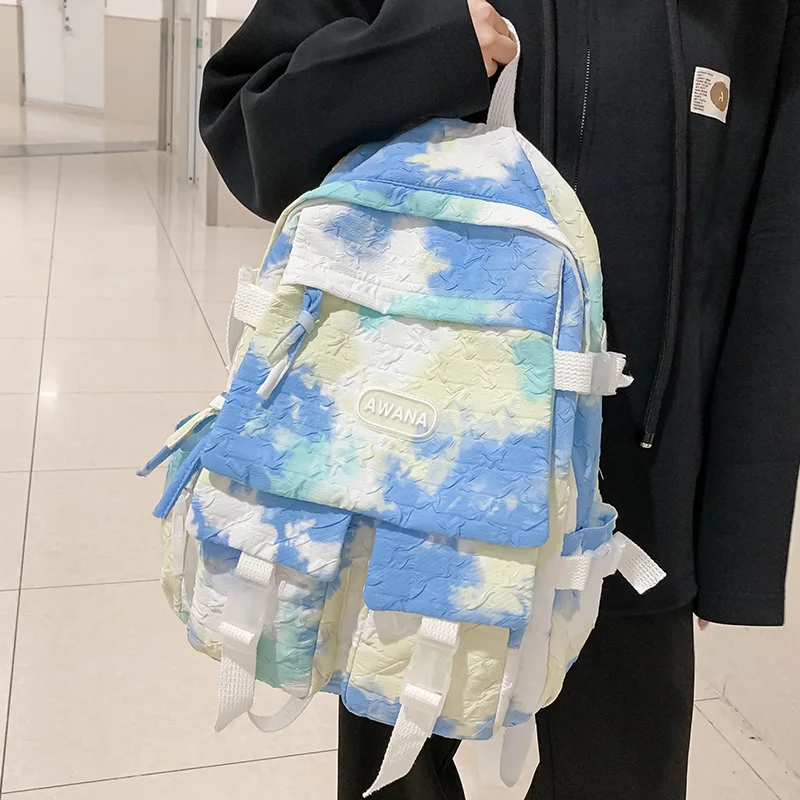 

Fashionable Large Capacity Students Backpack Korean Women Tie-Dye Schoolbag High Quality Fabrics Boys Girls Travel Bag Cool New