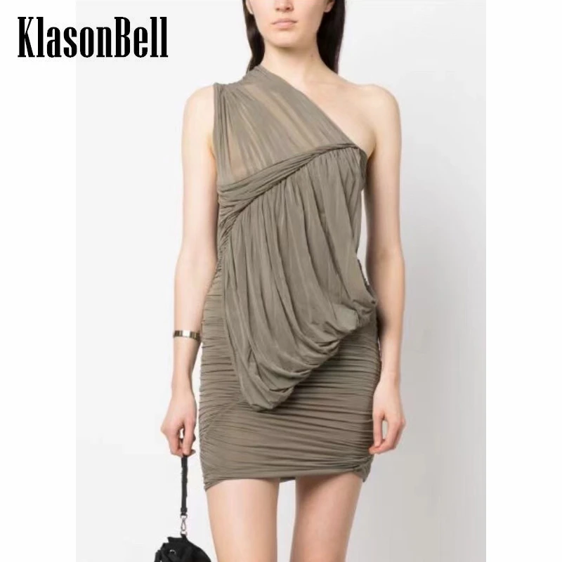 

7.20 KlasonBell Fashion One Shoulder Ruched Slim Mini Dress Women