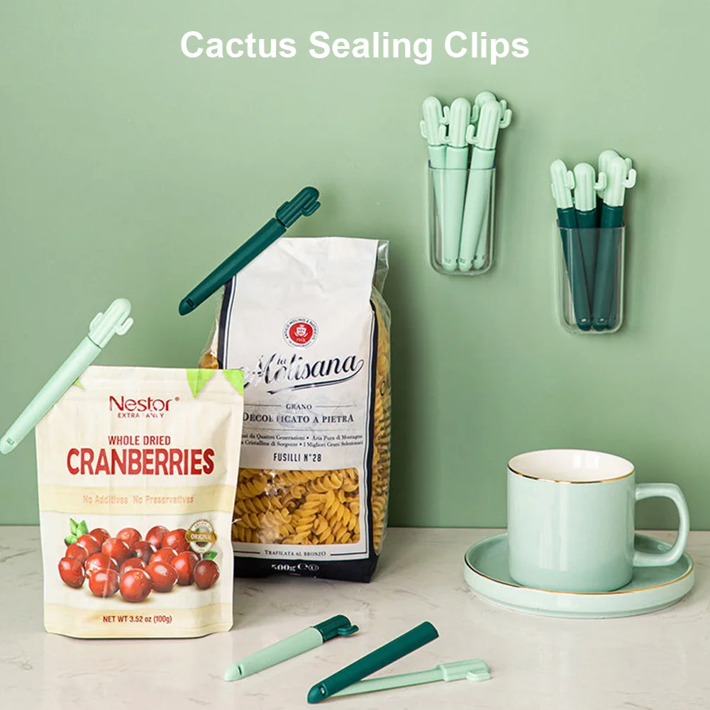 

5Pcs/set Creative Cactus Sealing Clip Portable Home Storage Food Snack Seal Bag Clips Cute Kitchen Storage Accessories 4.4x12cm