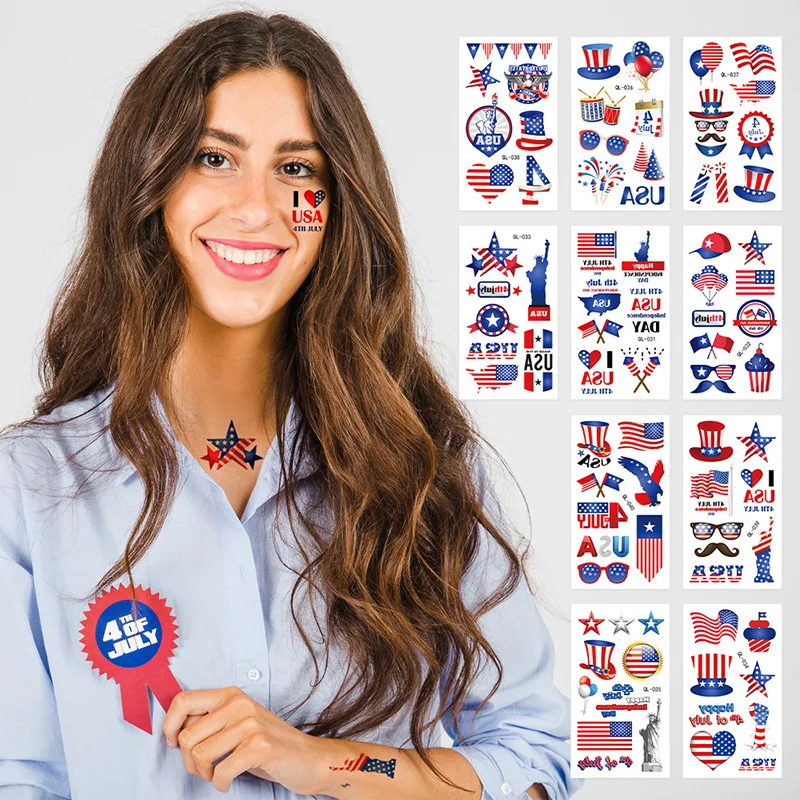 Фото 10 листов День независимости американский флаг татуировки наклейки живопись вечерние временные водонепроницаемые татуировки наклейки лицо боди-арт Декор №5