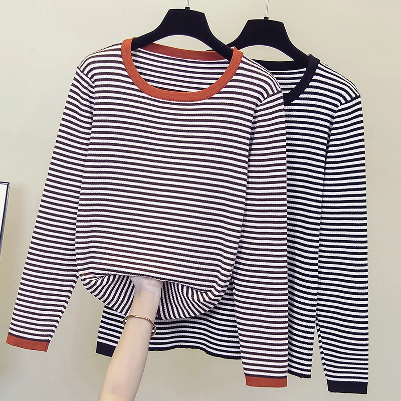 

Autumn Winter O-NECK oversize thick Sweater pullovers Women loose cashmere Oversized Stripe Sweaters Pullover female Long Sleeve