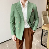 british daily men blazer hombre fashion double breasted slim suit blazer homme solid color suit jacket casual trendy masculino