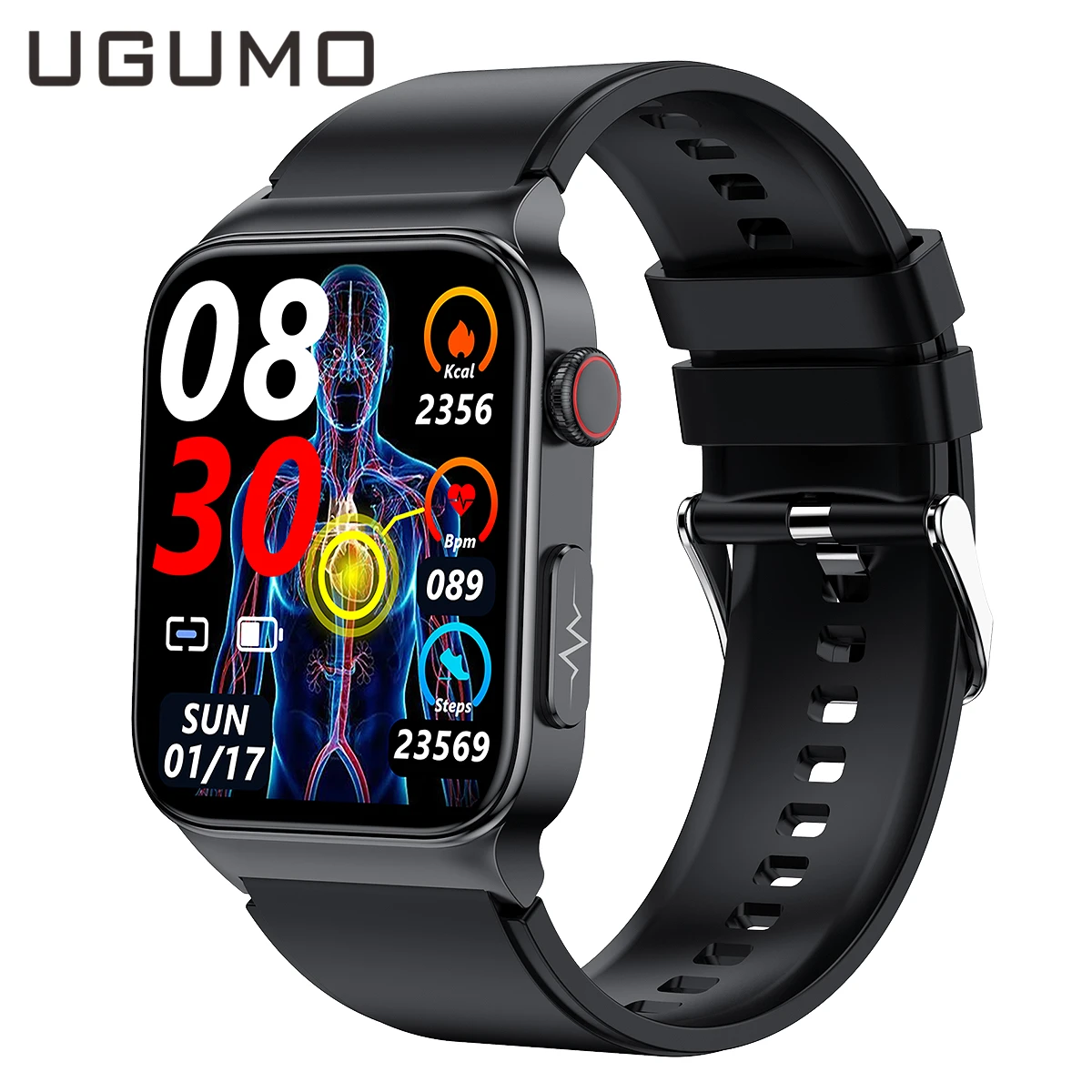 

Умные часы UGUMO ECG + PPG, неинвазивные Смарт-часы с функцией измерения уровня глюкозы в крови, тонометр, электрокардиограмма, часы с контролем температуры