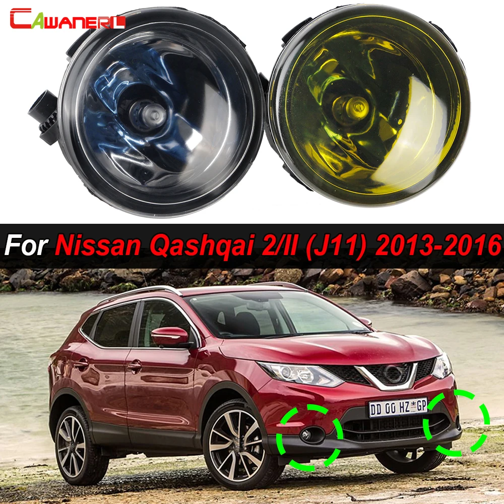 Фото Передний бампер автомобиля, противотуманная фара для Nissan Qashqai 2/II (J11) 2013 2014 2015 2016, стеклянный абажур со светодиодной галогенной лампой H11, 2 шт. №1