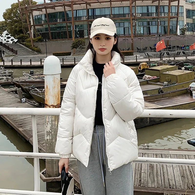 

Down Cotton Jacket Women Autumn Winter 2023 New Stand Collar Short Cotton Coat Korean Style Fashion Casual Loose Parkas Womens
