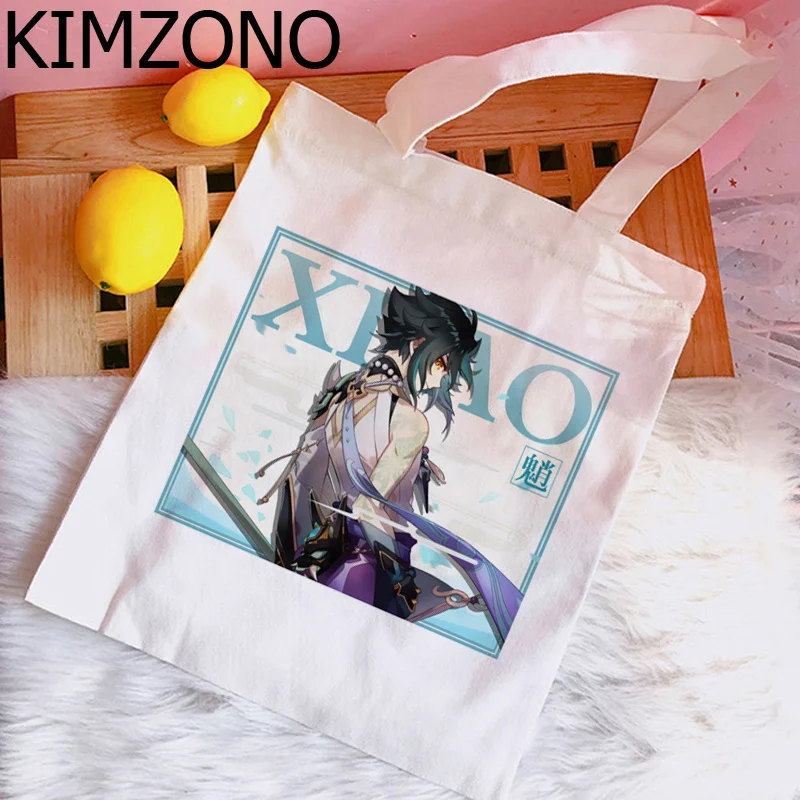 

Genshin Impact Hu Tao Xiao shopping bag eco shopper cotton jute bag grocery bolso bag woven reusable net sac toile