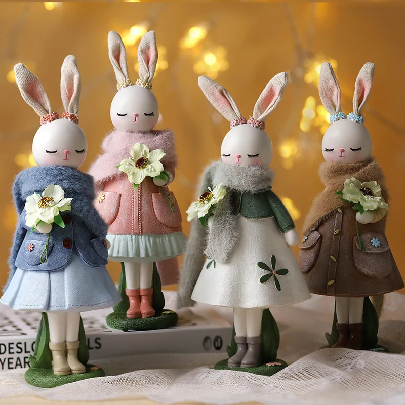 

27cm Creative Resin Crafts Rabbit Family Statue Cute Table Ornaments Home Decoration Accessories Birthday Gifts