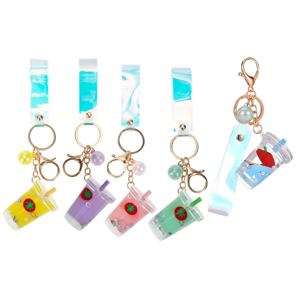 

5 Pcs Ornaments Milk Bottle Key Decoration Tea Quicksand Keychain Rings Bag Hanging Adorns Decorative