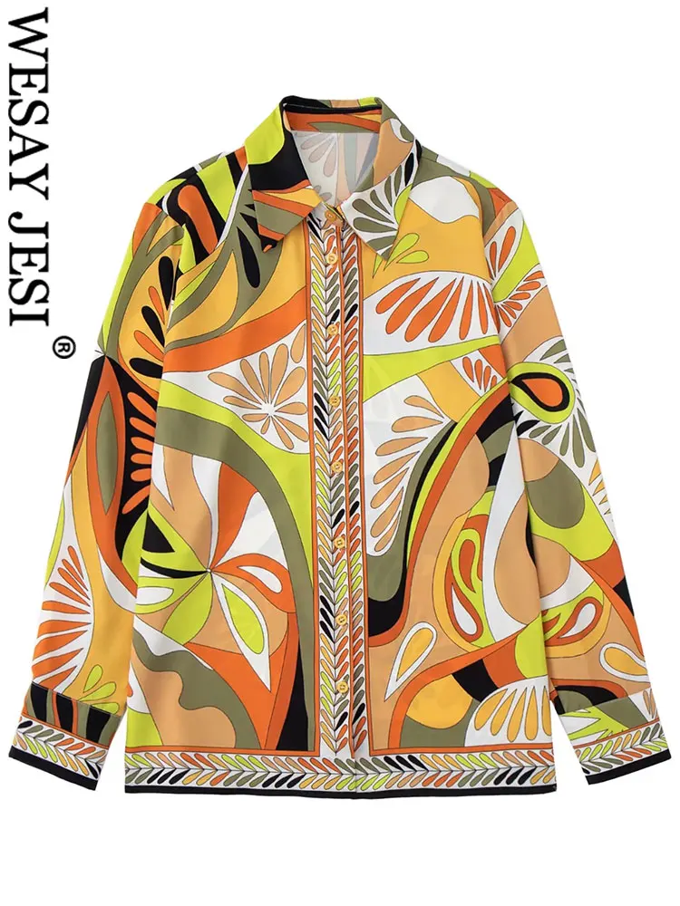 

WESAY JESI Print Fashion Women's Shirt Retro Casual Versatile Spring Long Sleeve Single Breasted Cuff Buttons Elegant Blouse Top