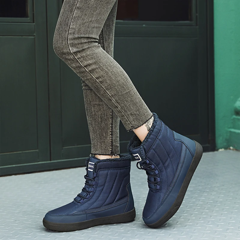 Unisex Winter Boots Warm Anti-skid Snow Boots Women Waterproof Outdoor Ankle Fur Hiking Shoes Lady Lace Up Sneakers