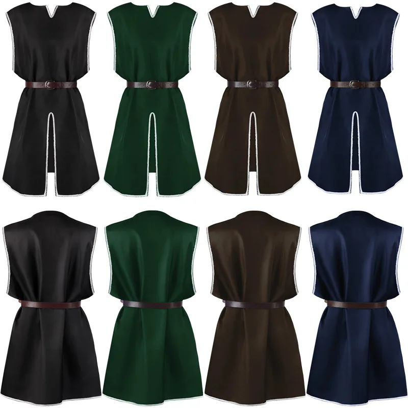

Medieval Long Men's Top Halloween Small V-neck Belted Waist Performance Costume