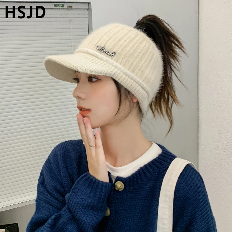 

Winter Ponytail Beanies For Women Casual Letter Empty Top Cap Knitted Hats Warm Beanies Skullies Female Sports Elastic Bonnet