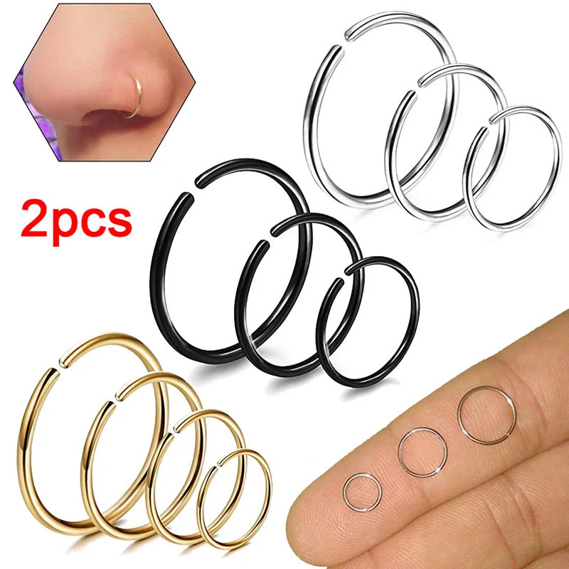 

2pcs 0.8mm Thickness Fake Nose Ring Septum Helix Nostril Piercing Labret Lip Fake Piercing Titanium Cartilage Fake Earrings Hoop