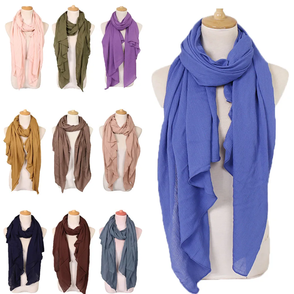 

Women Plain Long Scarf Muslim Hijab Crinkle Shawls Wrap Scarves Islamic Stoles Bufandas Pashmina Foulard Turbante Mujer 180*95cm