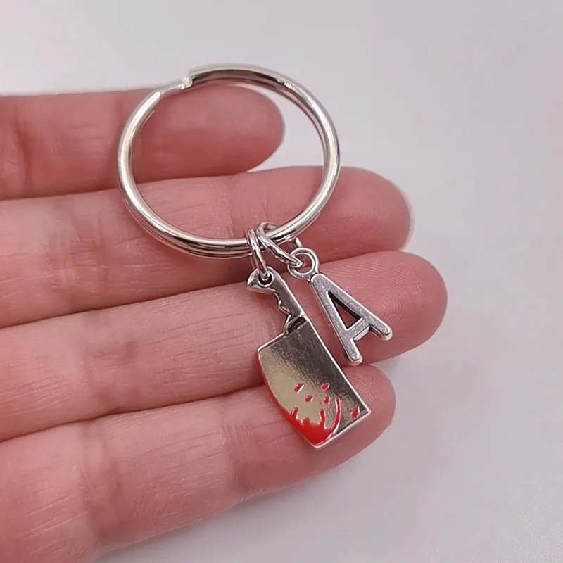 A-Z letter Handmade Antique Silver Color Chef Keychain, Cleaver Keychain Knife Key Ring with Initial