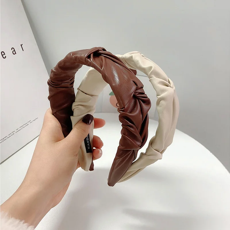 

Vintage PU Leather Hair Bands for Women Korean Grils Simple Solid Headband Hair Band Female Hair Hoop Hair Accessories Headwear