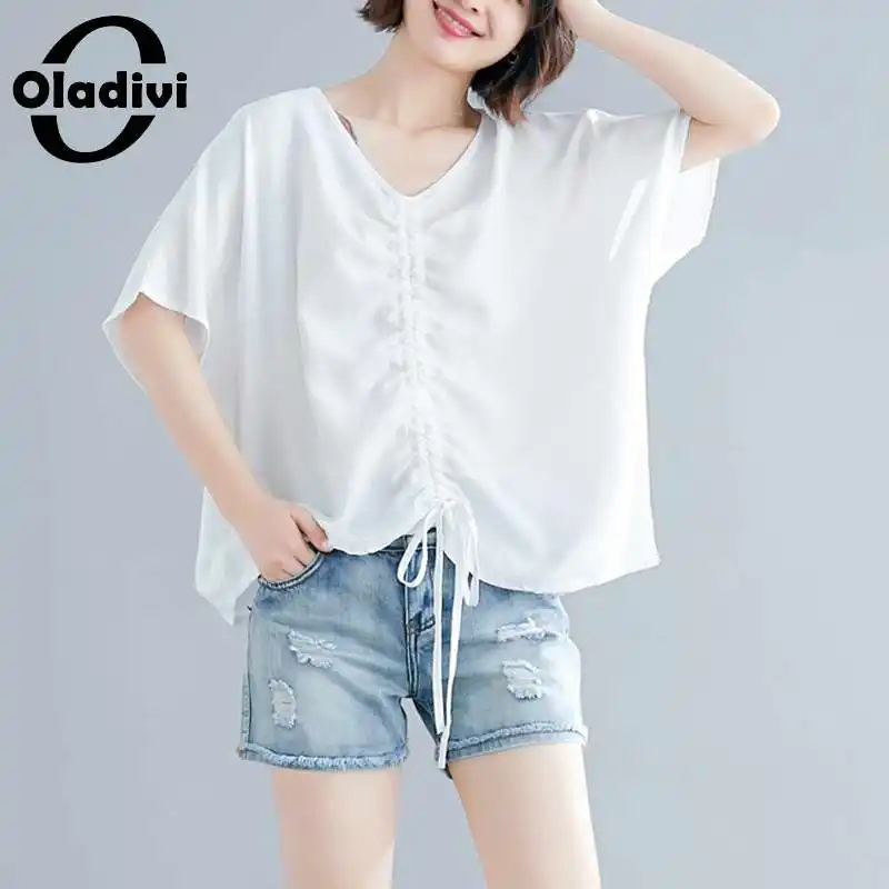 

Блузка Oladivi Женская однотонная из хлопка и льна, Повседневная рубашка с коротким рукавом, Свободный Топ, большая туника, Размеры M, L, XL, XXL, лет...