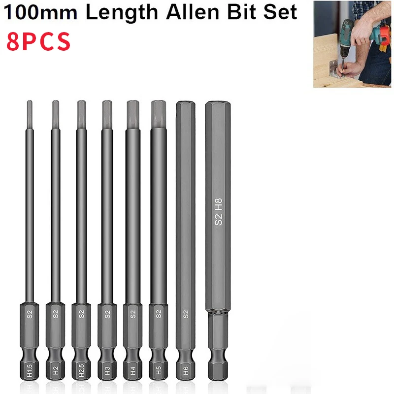 8 шт. 100 мм набор сверл с шестигранной головкой гаечный ключ отвертка головка 1/4