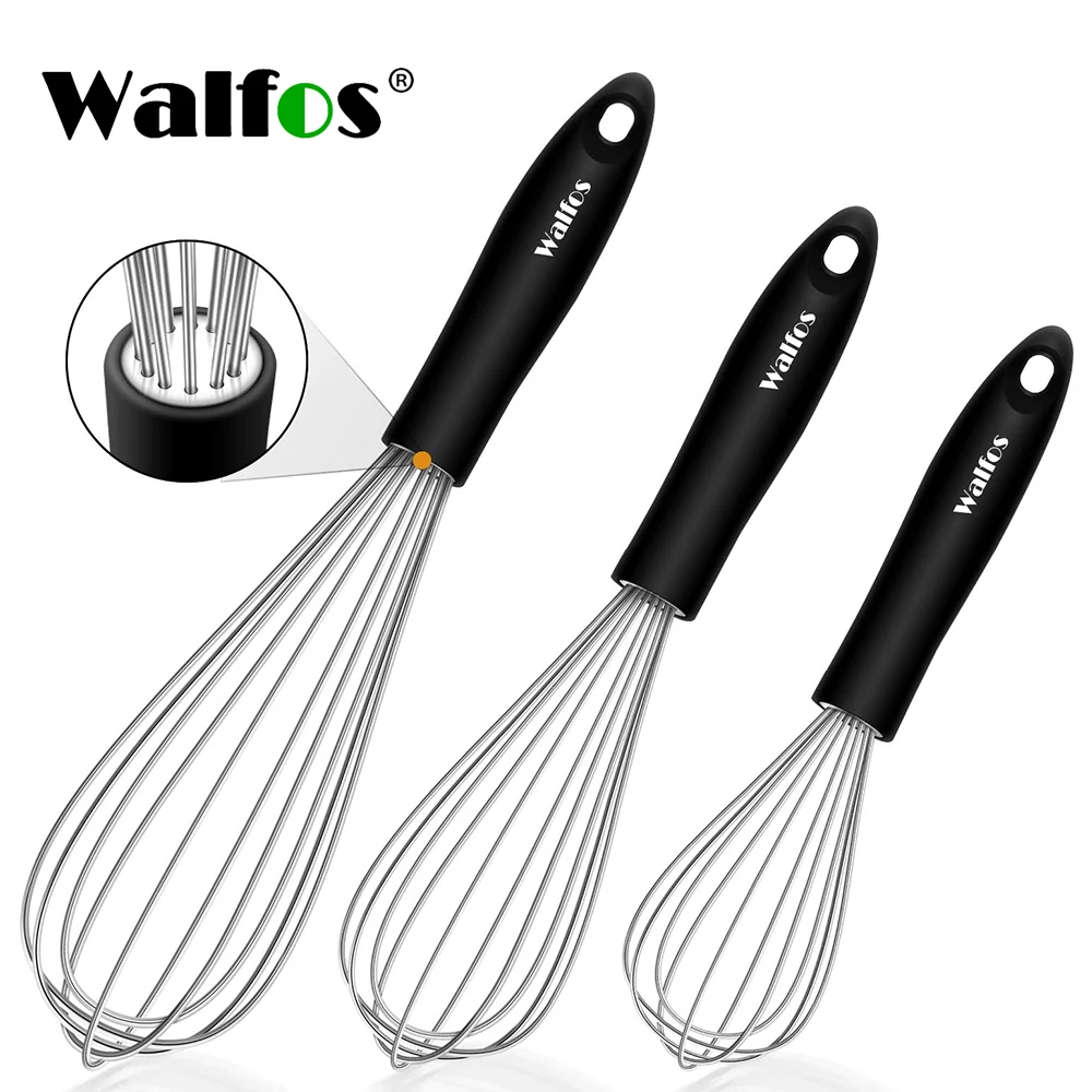 WALFOS 8/10/12 Inch Stainless Steel Non Stick Hand Mixer Kitchen Egg Beater Milk Whisk Mixer Cream Blender Coffee Foamer Stirrer
