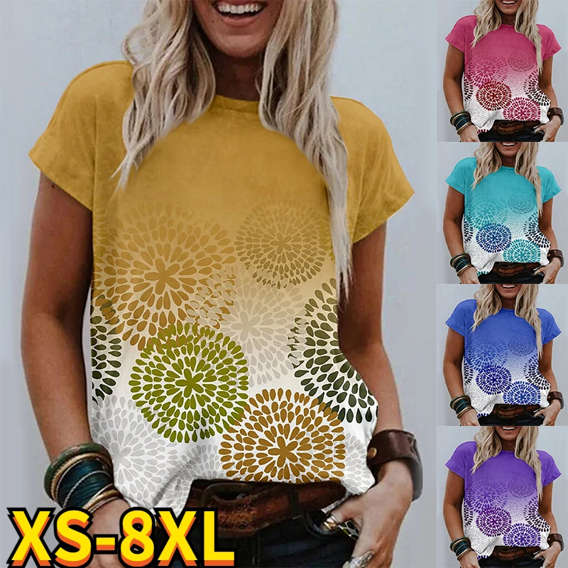 

Women's Abstract Cool Printed Short Sleeves Round Neck Female Casual Pullover Fashionable Tops Oversized T Shirts Summer 2022