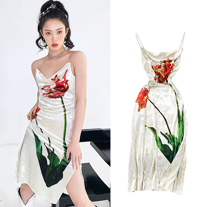 

Высококачественные элегантные повседневные женские платья, шикарное мягкое бархатное женское летнее платье на бретелях-спагетти, вечерни...