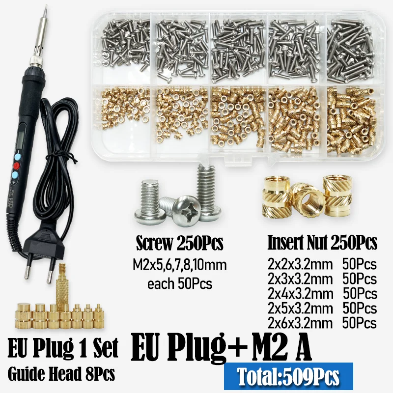 

Латунная вставка Гайка Нагревательный набор Вставки Паяльное жало для 3D-печати M2 M3 M4 Комплект болтов и гаек Процессор Ноутбук Вставка резьбы