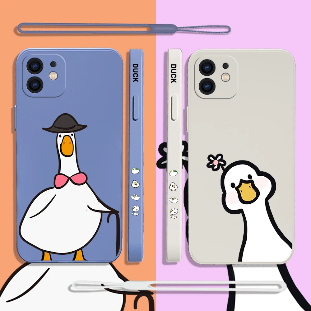 

Goose Duck Phone Case For iPhone 14 13 12 11 Pro Max Mini X XR XS MAX SE20 8 7 Plus 6 6S Plus Silicone Cases with Hand Strap