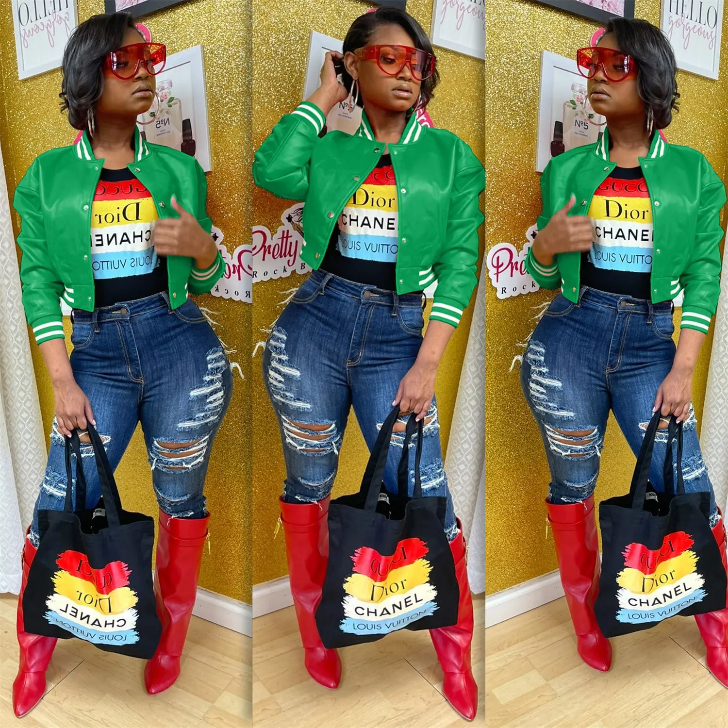 Chocomist Outwears Casual PU Women Letterman Jacket)