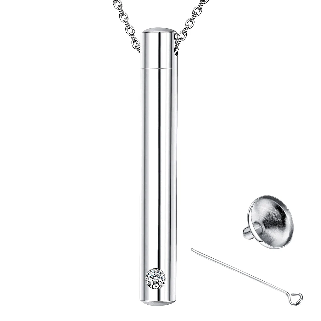 

Crystals Stainless Steel Bar Jar Pendant Aroma Diffuser Perfume Necklace Women Men Neck Jewelry
