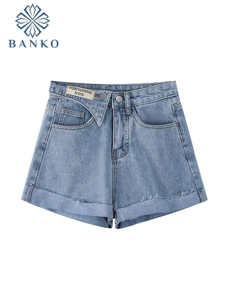 Шорты женские джинсовые с завышенной талией классические повседневные Модные