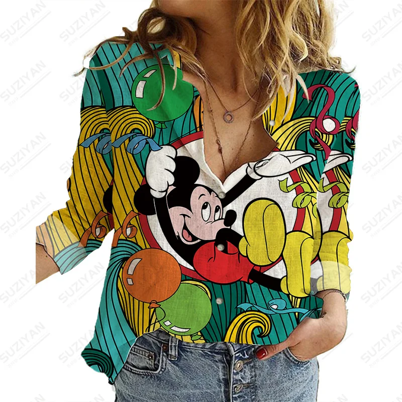 

Женская рубашка с принтом Camisa Disney, повседневные топы большого размера с изображением Микки и друзей, Женские топы и блузки