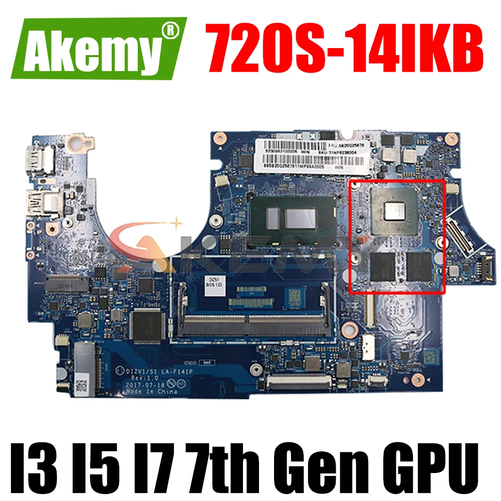 

For Lenovo IdeaPad 720S-14IKB laptop motherboard Mainboard LA-E581P motherboard with CPU I3 I5 I7 7th Gen GPU 940MX 2GB DDR4