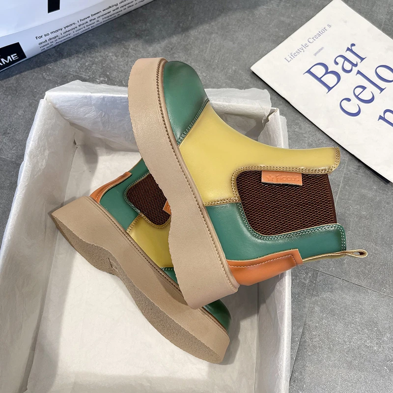 

Women's Ankle Boots Natural Leather Shoes 2022 Autumn and Winter Platform Boots Classic Chelsea Boots Shoes Woman Women Shoes