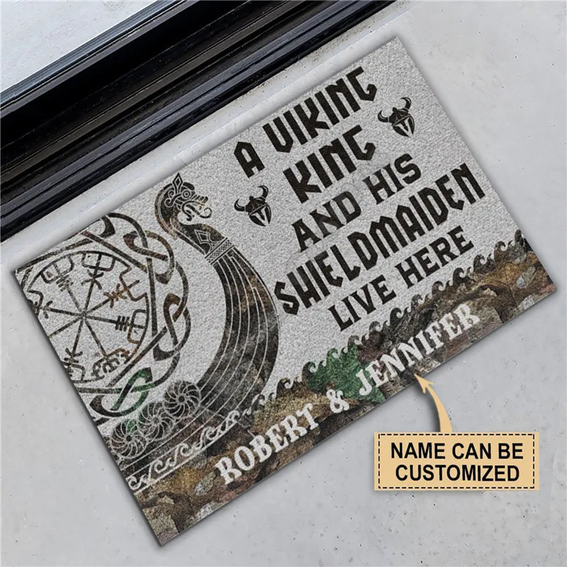 

Personalized A Viking King And His Shieldmaiden Live Here Doormat Non Slip Door Floor Mats Decor Porch Doormat
