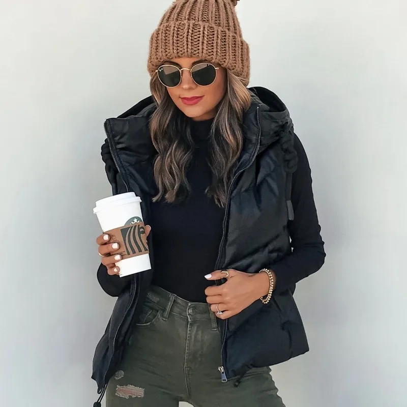 

Осенне-зимние плотные жилеты, женский жилет с капюшоном 2023, модные женские теплые куртки без рукавов, стеганые пальто с хлопковой подкладкой на молнии