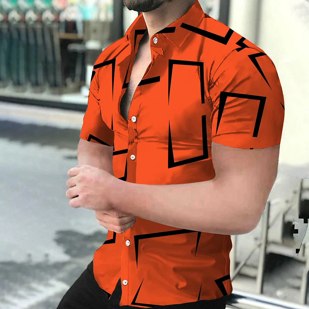 Men Button-Up Shirt Baroque Hawaiian Short Sleeve T-Shirt Top 3D Print Blouse Casual Party T-Shirt Top
