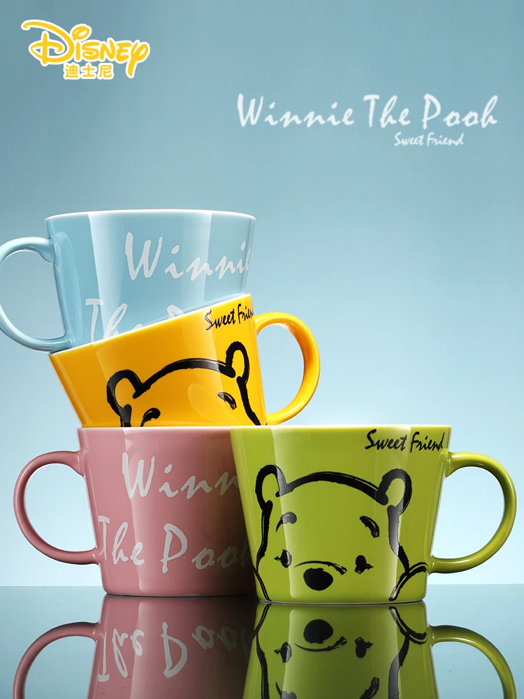 Disney Mug Cup 350ML Winnie The Pooh Pattern Ceramic Cup Creative Simple Big Cup Caliber Cartoon Office Cup For Kids