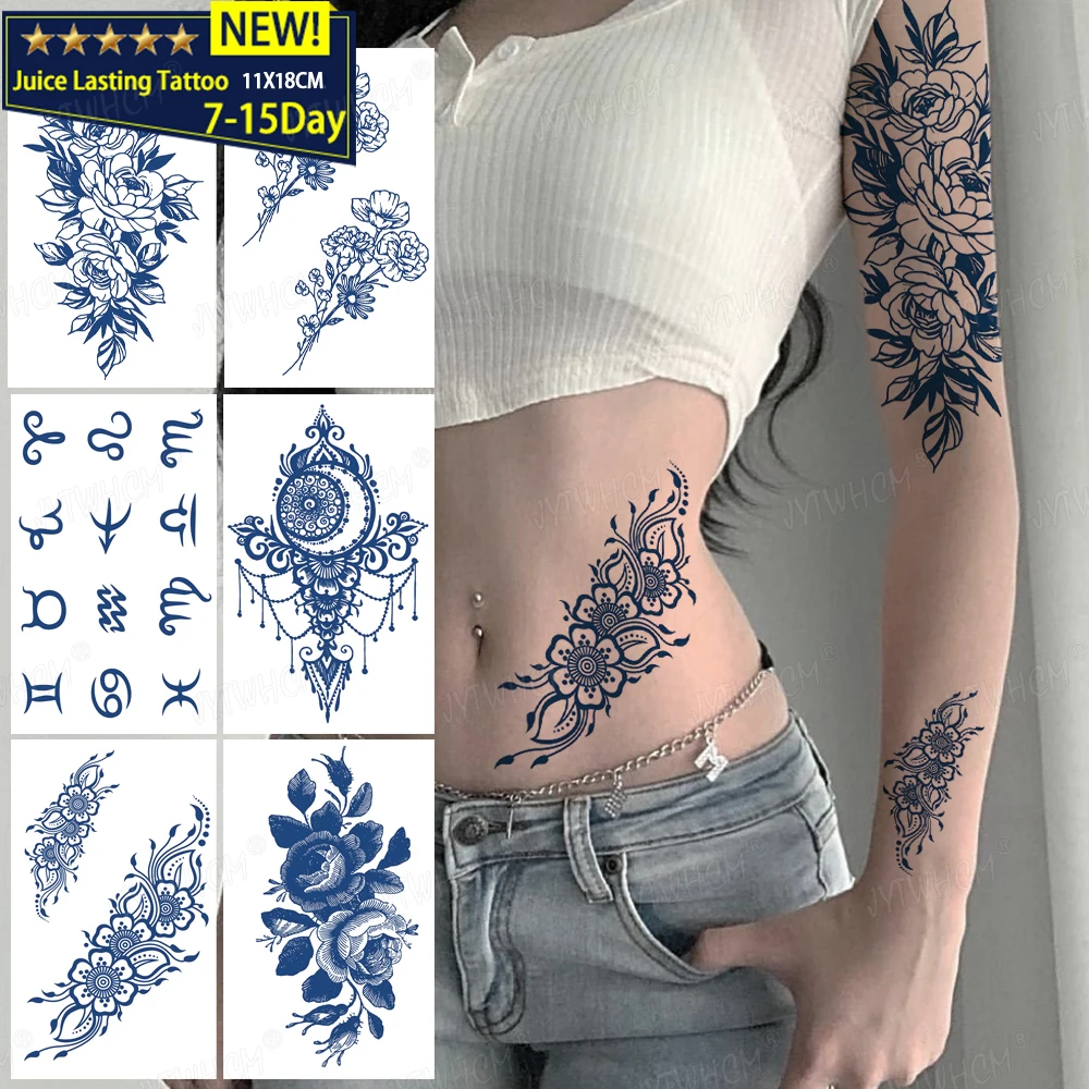 

Temporary Tattoo Sticker Peony Flower Geisha Butterfly Flash Tattoos Female Ink Body Art Fake Tatto Men Waterproof Lasting Sleev