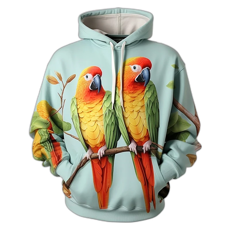 Colorful Parrot 3D Printed Hoodies For Men Clothes Animal Lover Casual Pullover Hoodie Hooded Sweatshirts Hawaiian Parrots Hoody