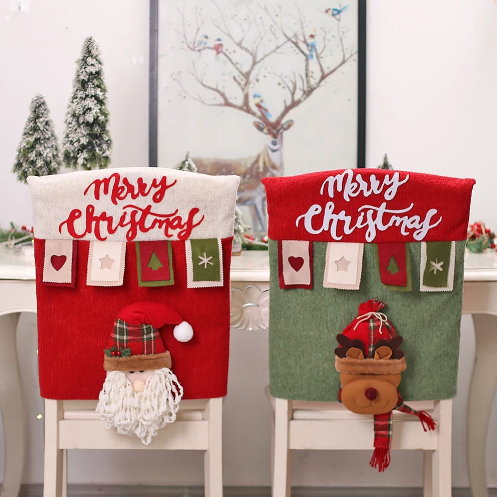 

Рождественский Эластичный чехол на спинку стула, Санта-Клаус, праздничное украшение для вечеринки, столовой, кухни, украшение