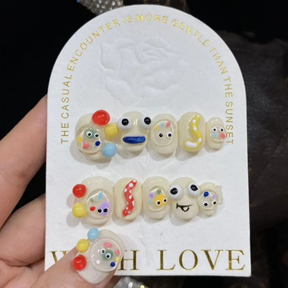 Белые ручной работы короткое нажатие на ногти японские кавайные искусственные с