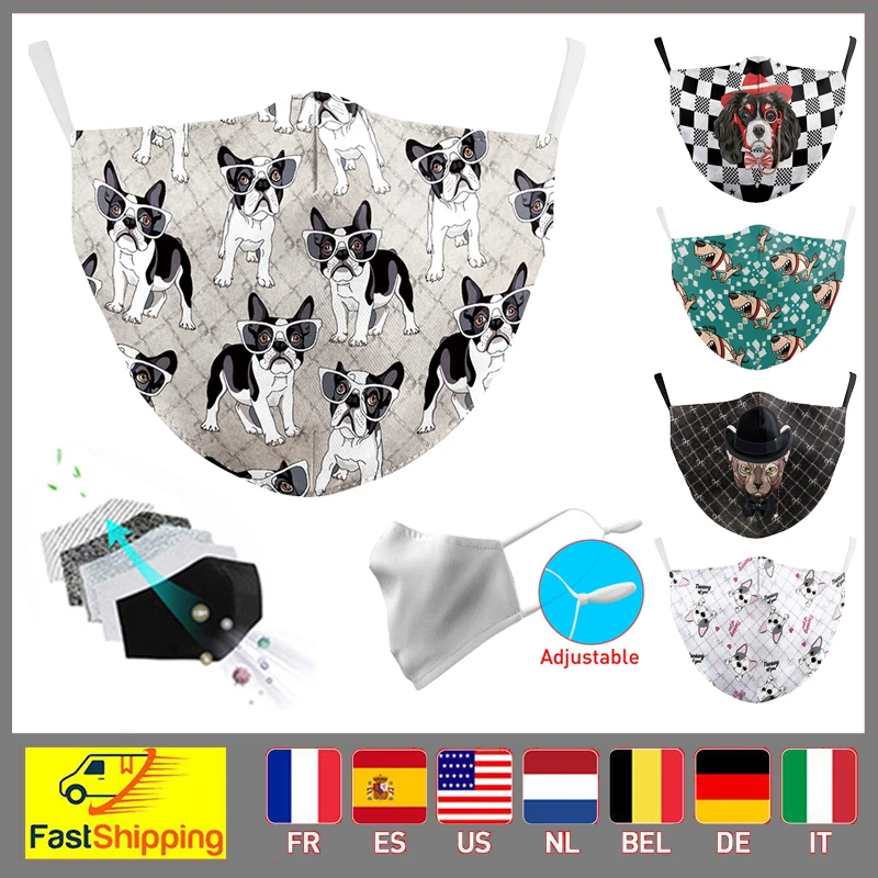 Маска для рта взрослых с милыми изображениями животных Пылезащитная моющаяся